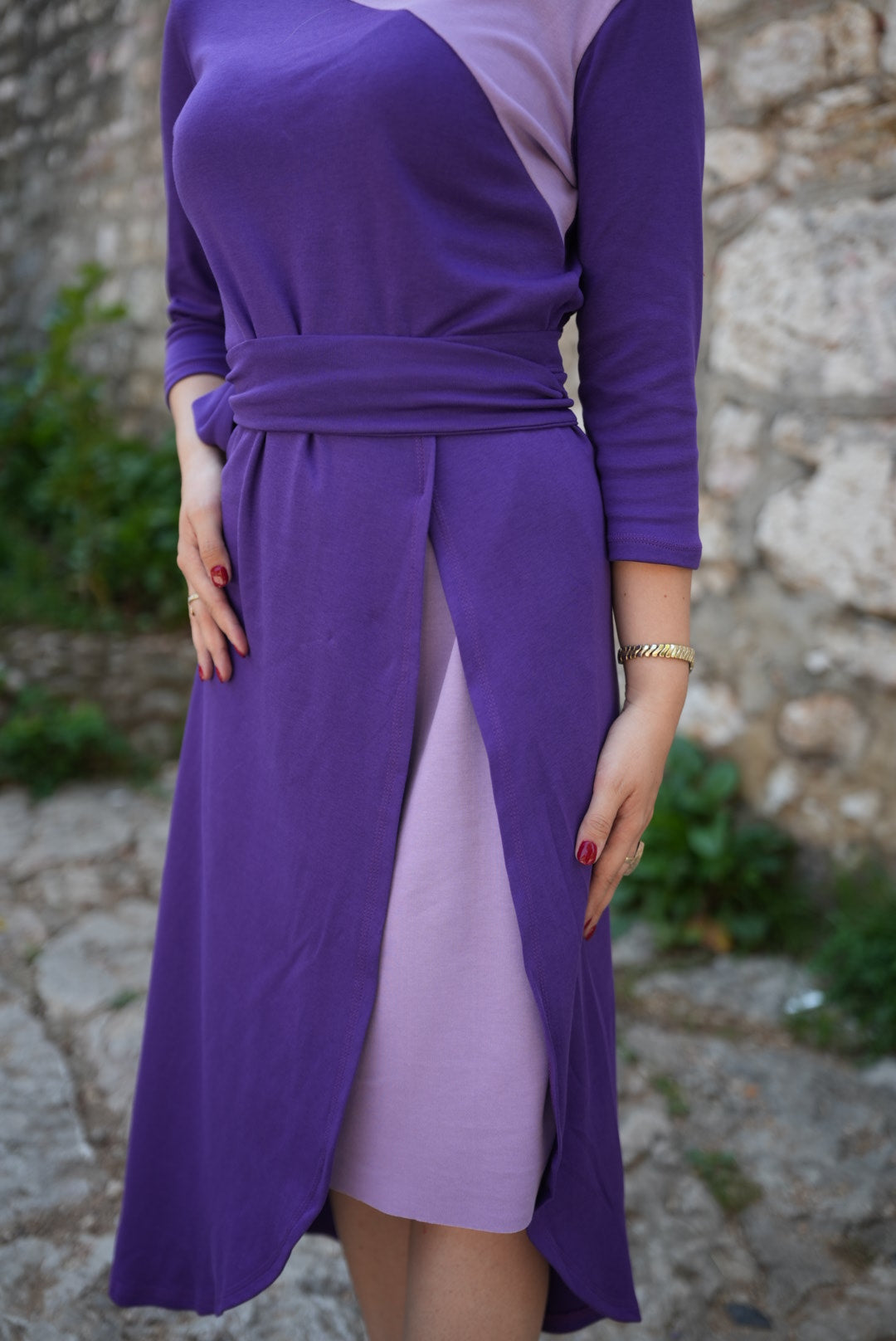 Ela Cotton Dress – 100% Soft Cotton Purple Shades with Matching Belt - ALLURE
