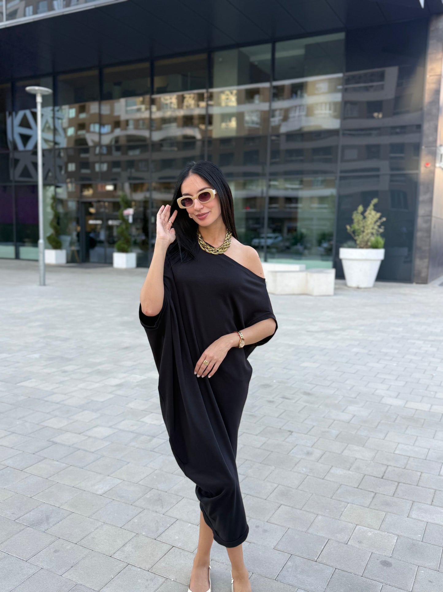 Sandra Purple 100% Cotton Off-Shoulder Dress – Effortless Style & Comfort - ALLURE