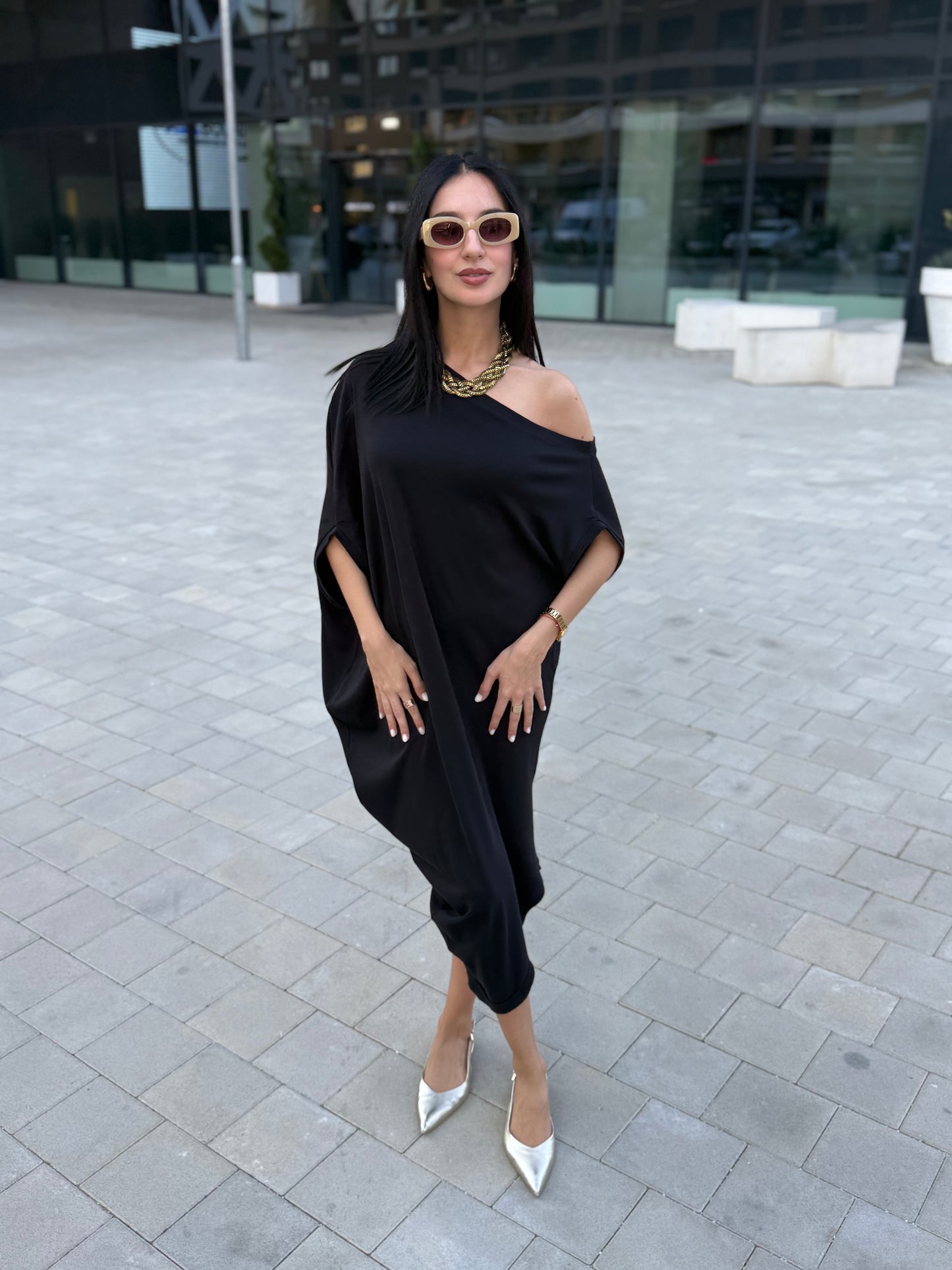 Sandra Purple 100% Cotton Off-Shoulder Dress – Effortless Style & Comfort - ALLURE