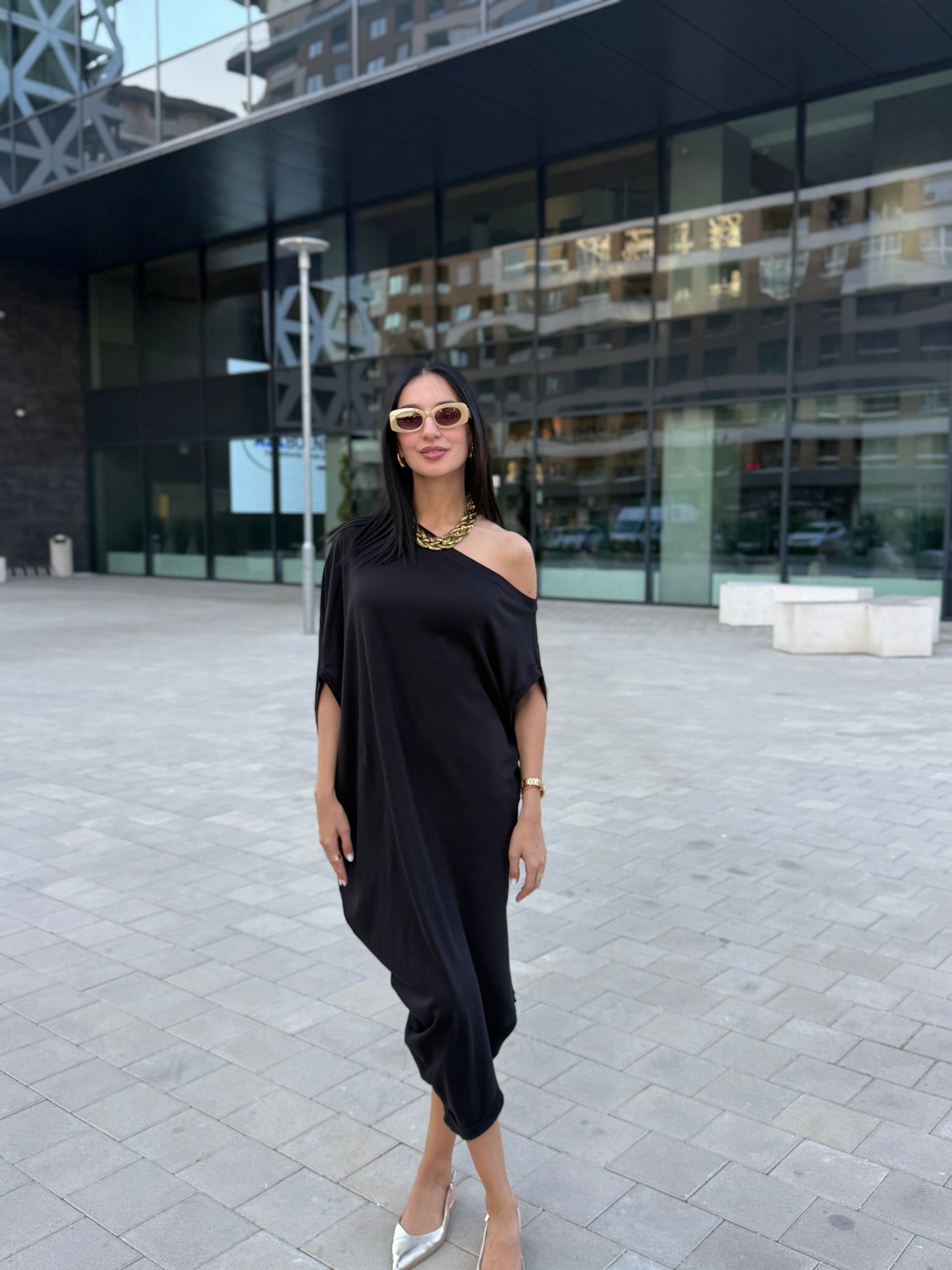 Sandra Purple 100% Cotton Off-Shoulder Dress – Effortless Style & Comfort - ALLURE