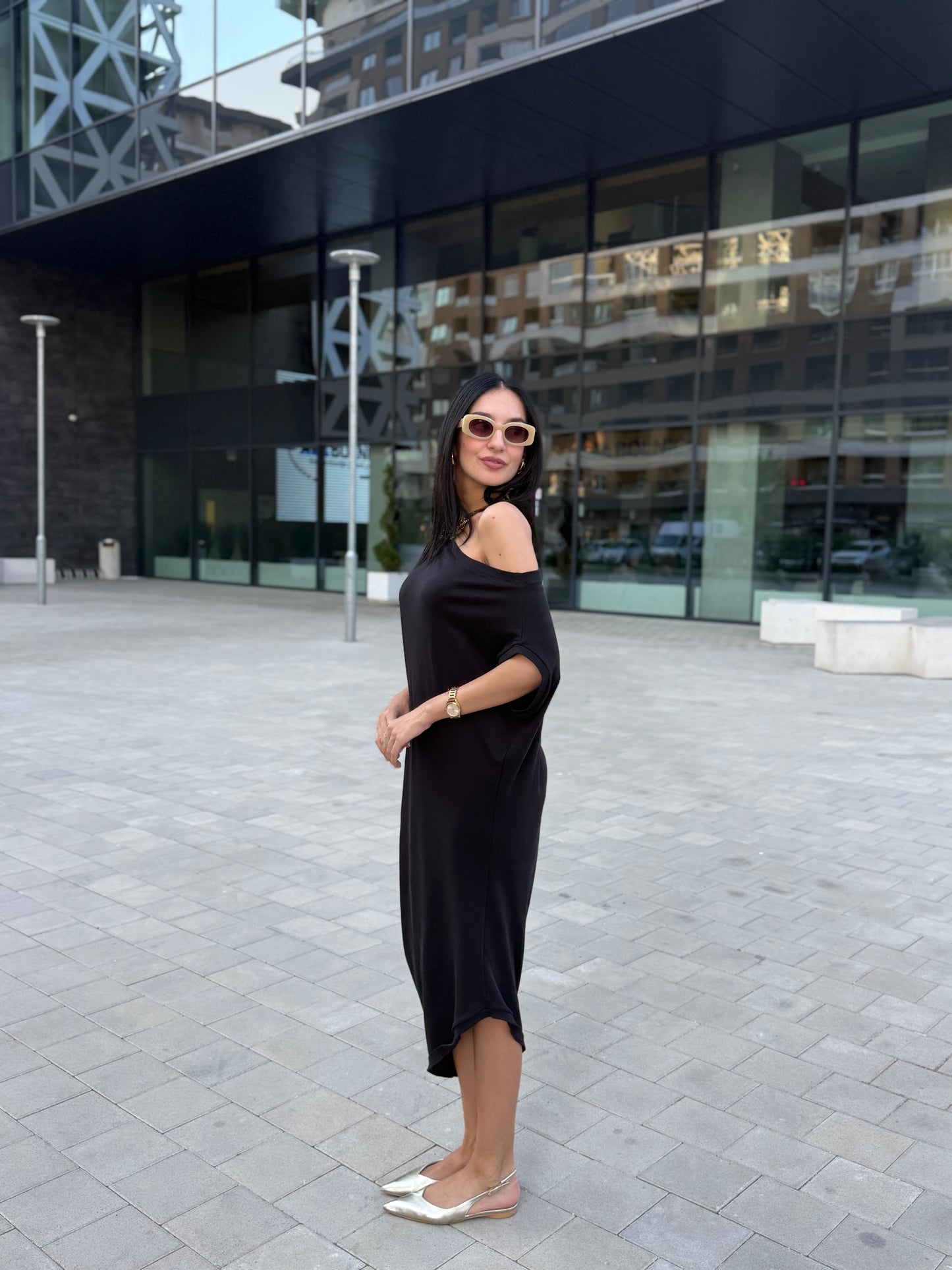 Sandra Purple 100% Cotton Off-Shoulder Dress – Effortless Style & Comfort - ALLURE