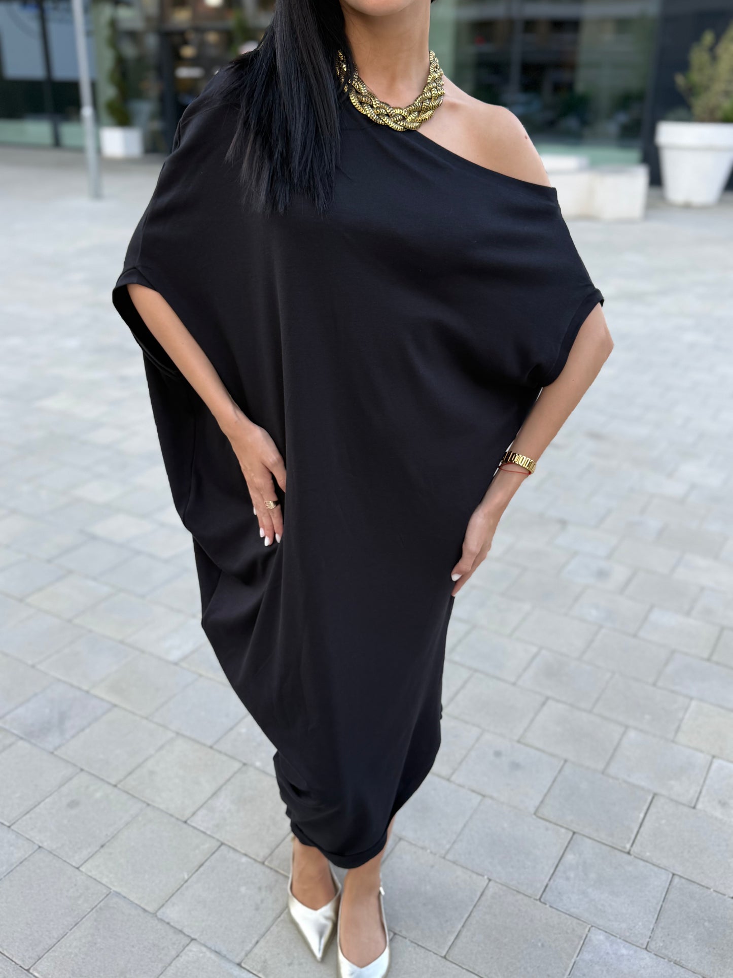 Sandra Purple 100% Cotton Off-Shoulder Dress – Effortless Style & Comfort - ALLURE