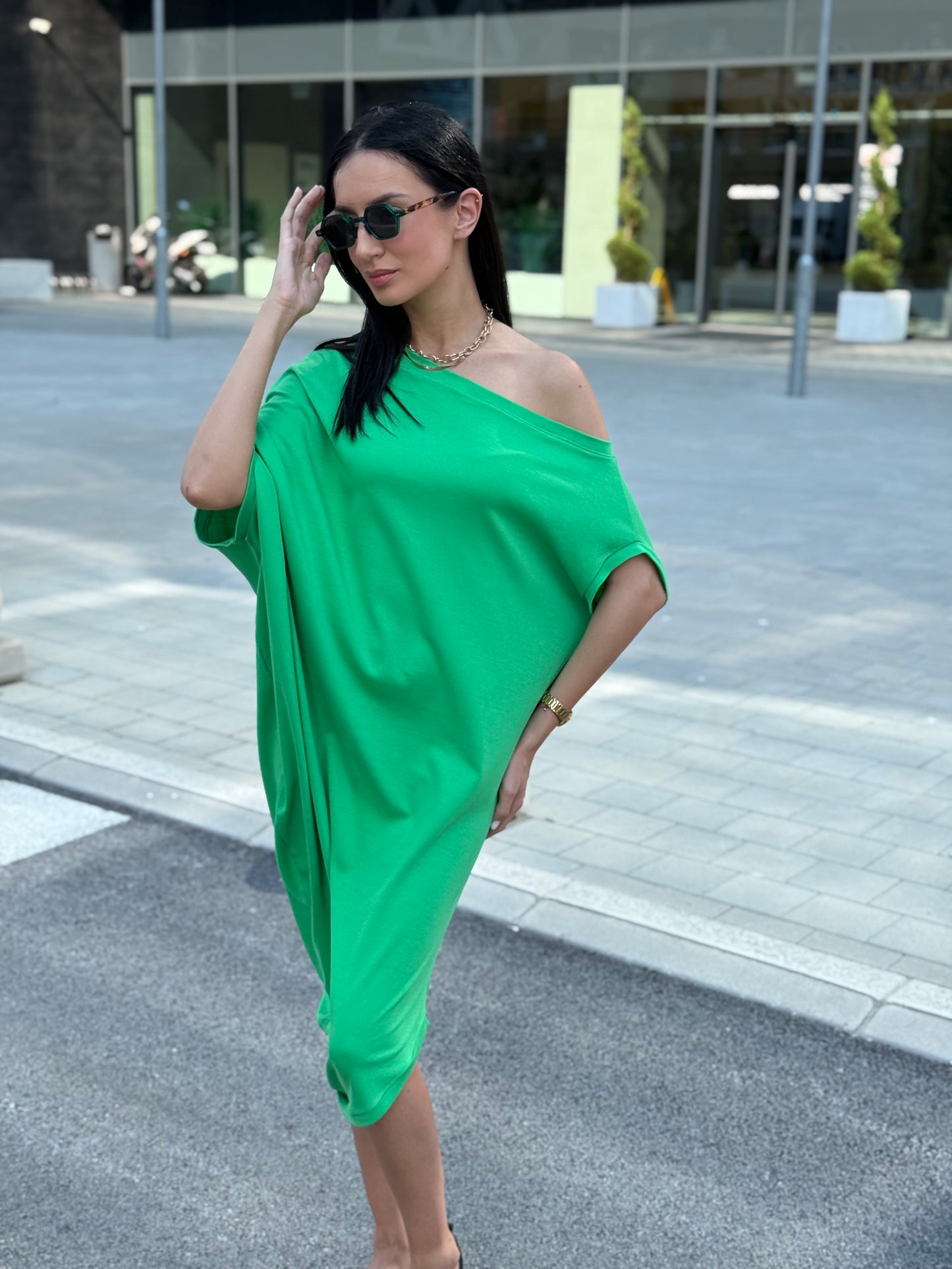 Sandra Purple 100% Cotton Off-Shoulder Dress – Effortless Style & Comfort - ALLURE
