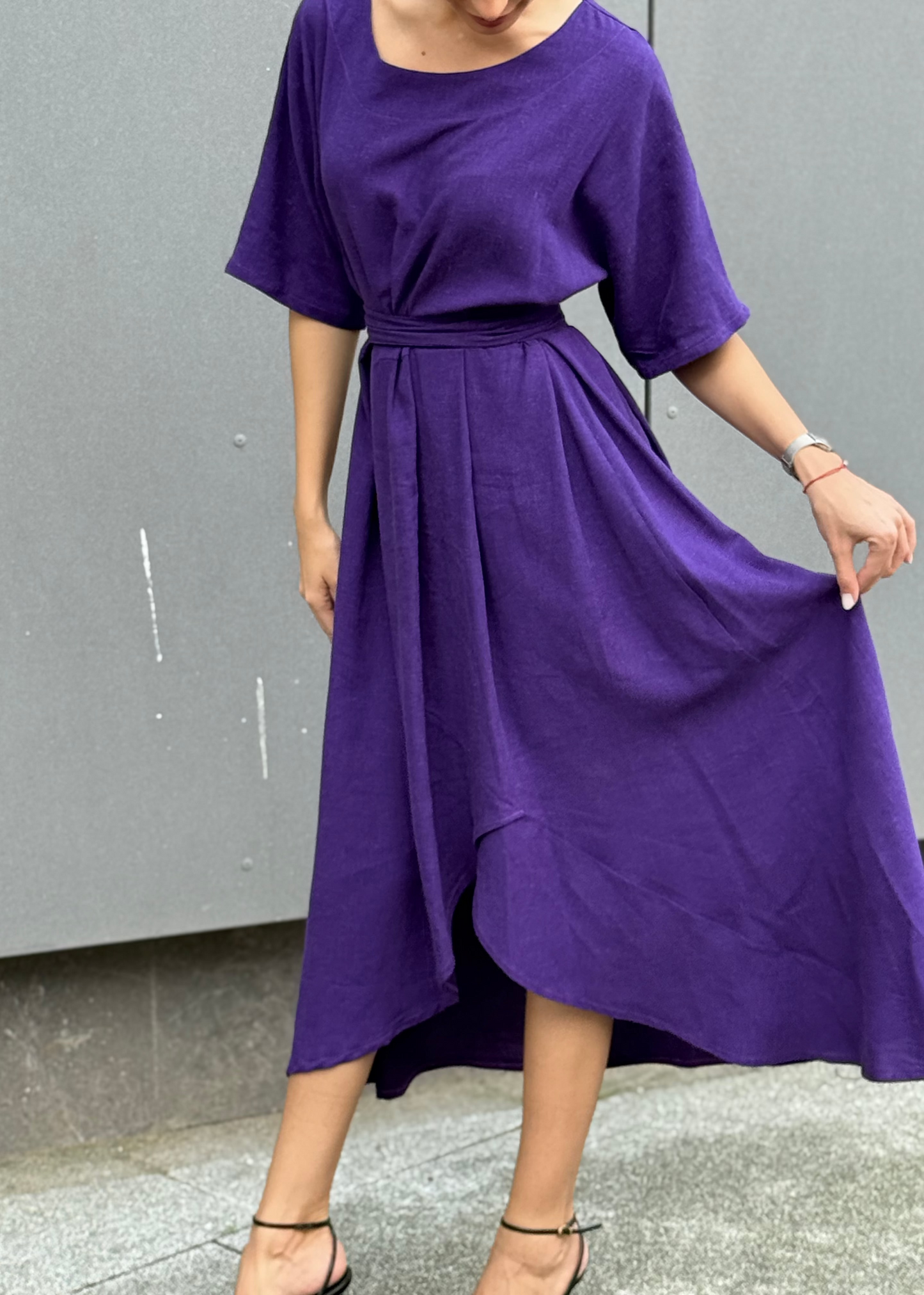 Hanadi Linen Midi Dress – Elegant & Breathable Style - ALLURE