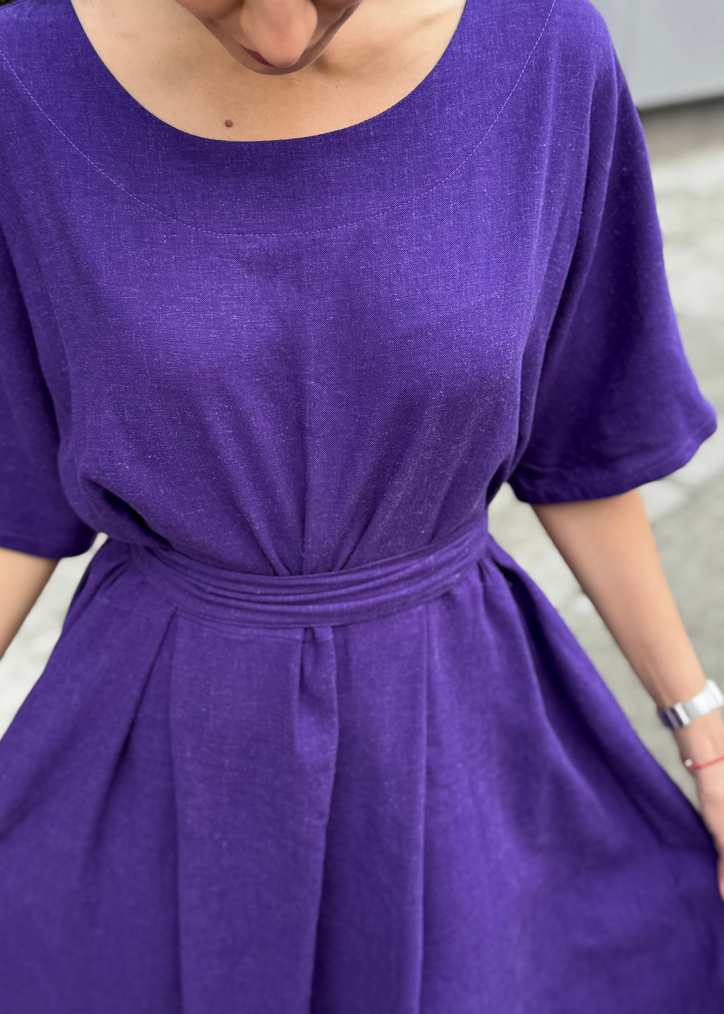 Hanadi Linen Midi Dress – Elegant & Breathable Style - ALLURE