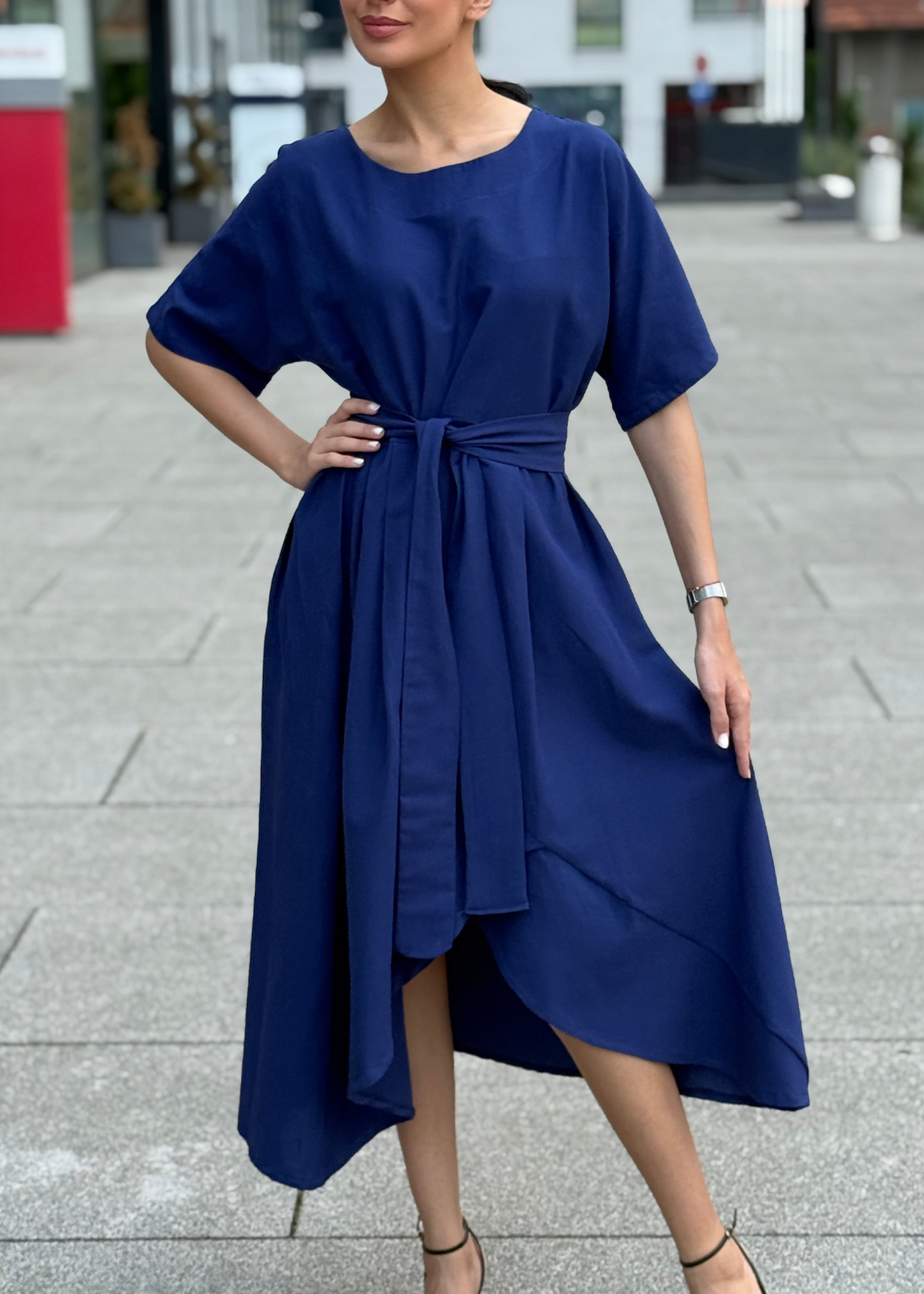 Hanadi Linen Midi Dress – Elegant & Breathable Style - ALLURE