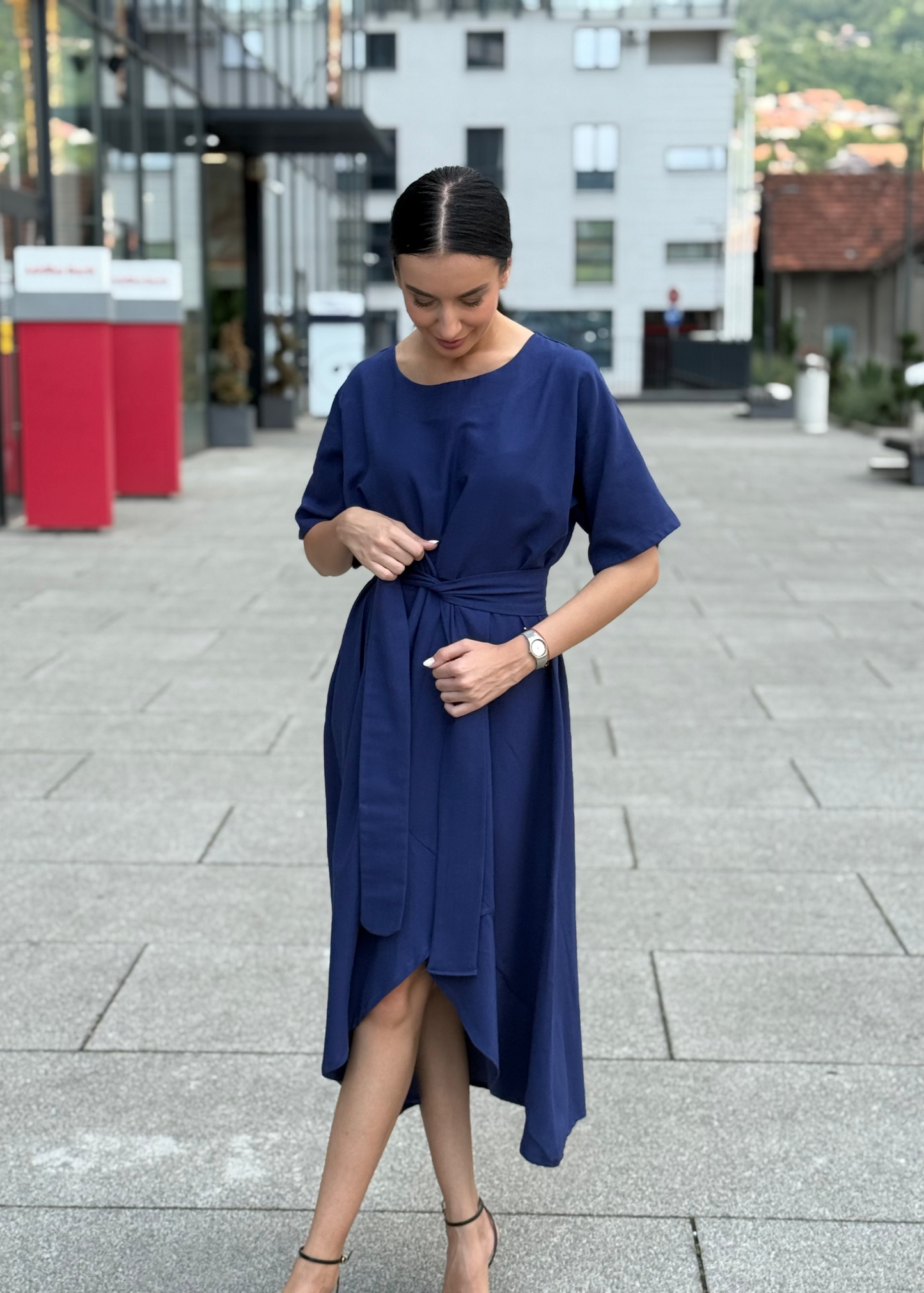 Hanadi Linen Midi Dress – Elegant & Breathable Style - ALLURE