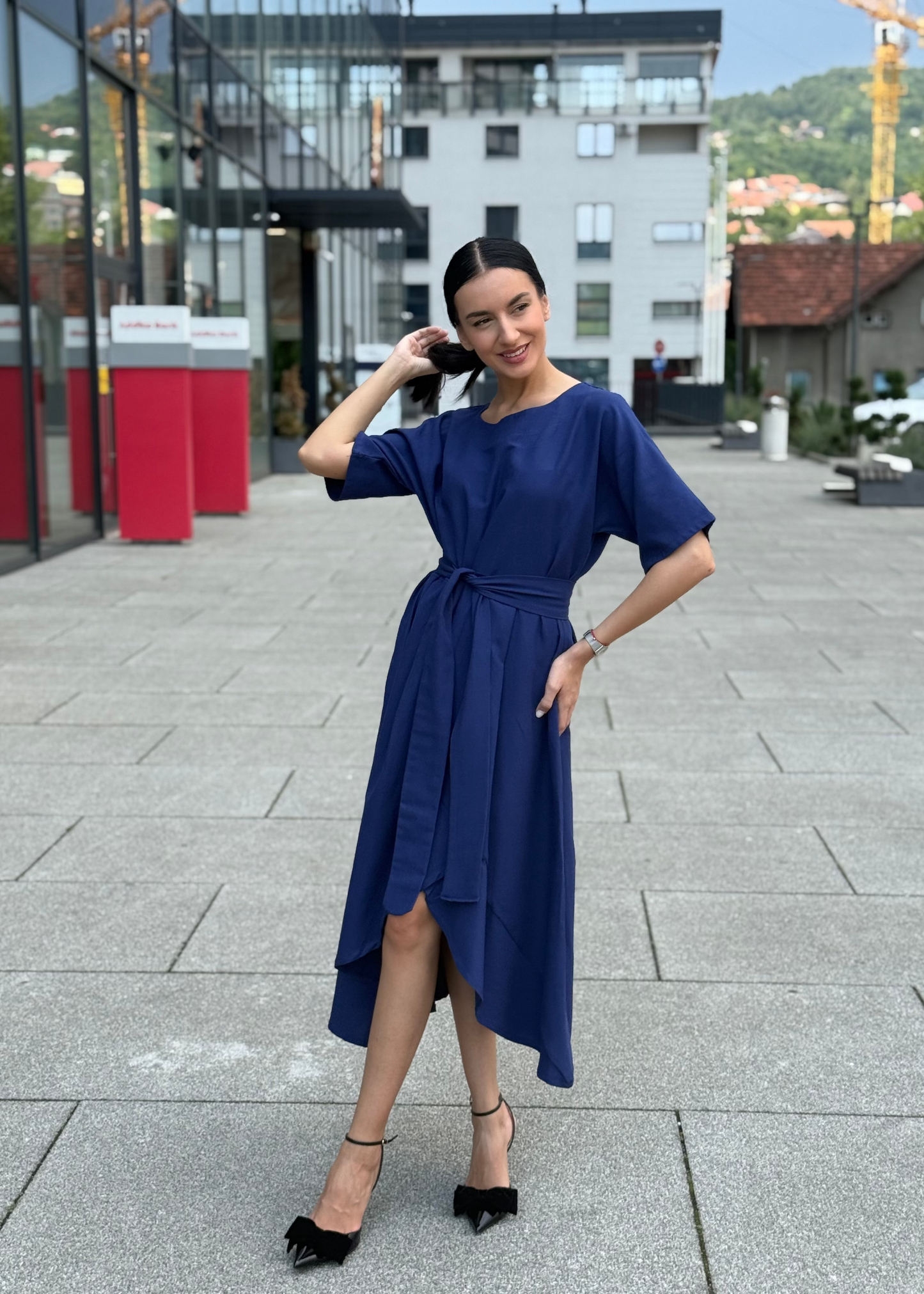 Hanadi Linen Midi Dress – Elegant & Breathable Style - ALLURE