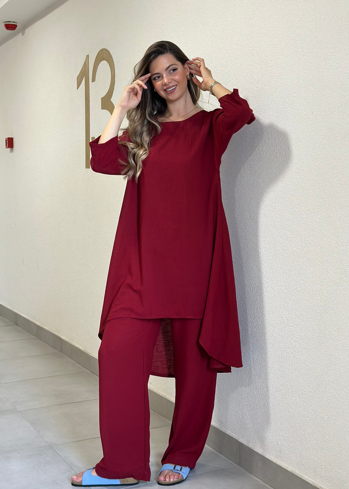 Lana Linen Set in Burgundy - Allure Collection