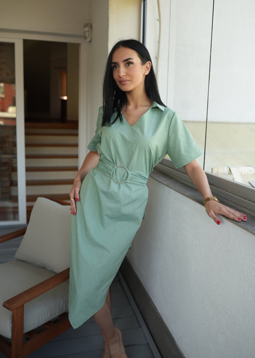 Betty Belted Shirt Dress in Mint Green - Allure Collection - ALLURE