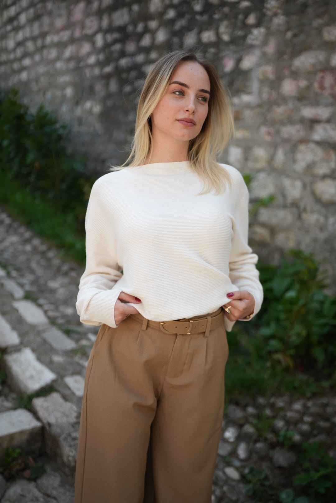 Relaxed fit Cotton & Cashmere Sweater styled