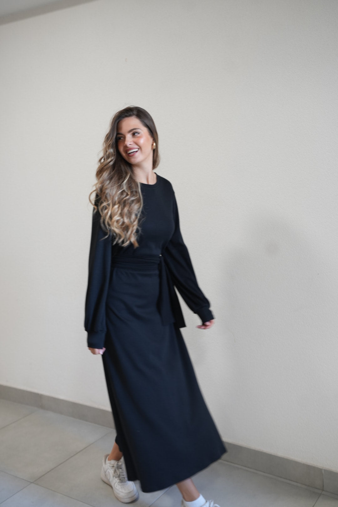 Irma Long Black Cotton Dress – 90% Cotton Timeless Everyday Elegance - ALLURE