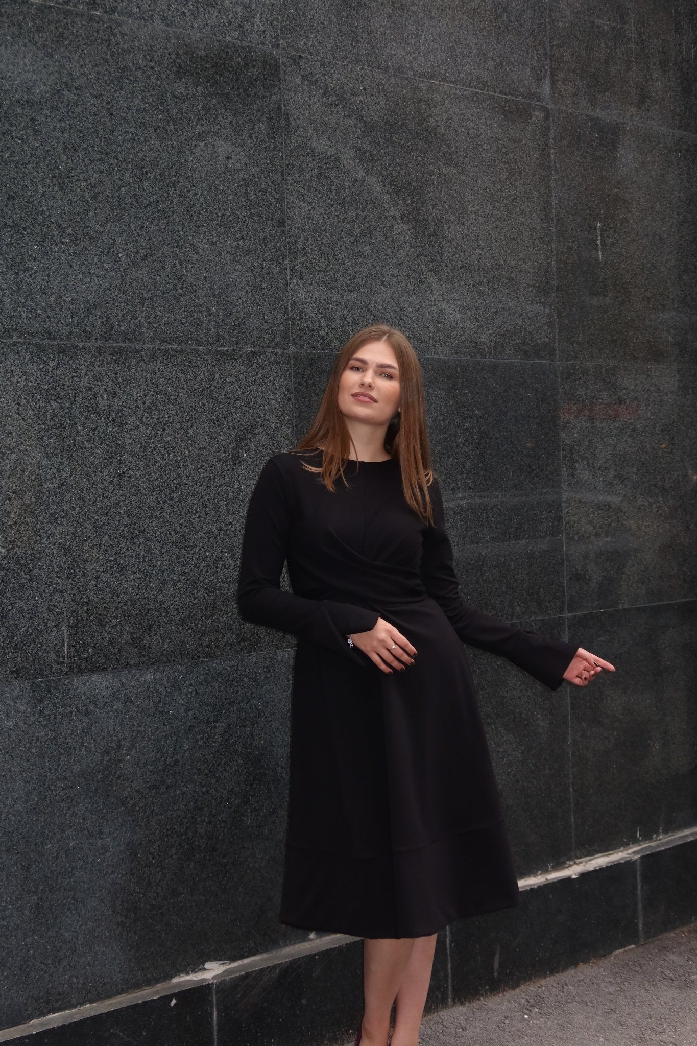 Olga Adjustable Belt Dress – Elegant Cotton Blend in Black, Green & Royal Blue - ALLURE