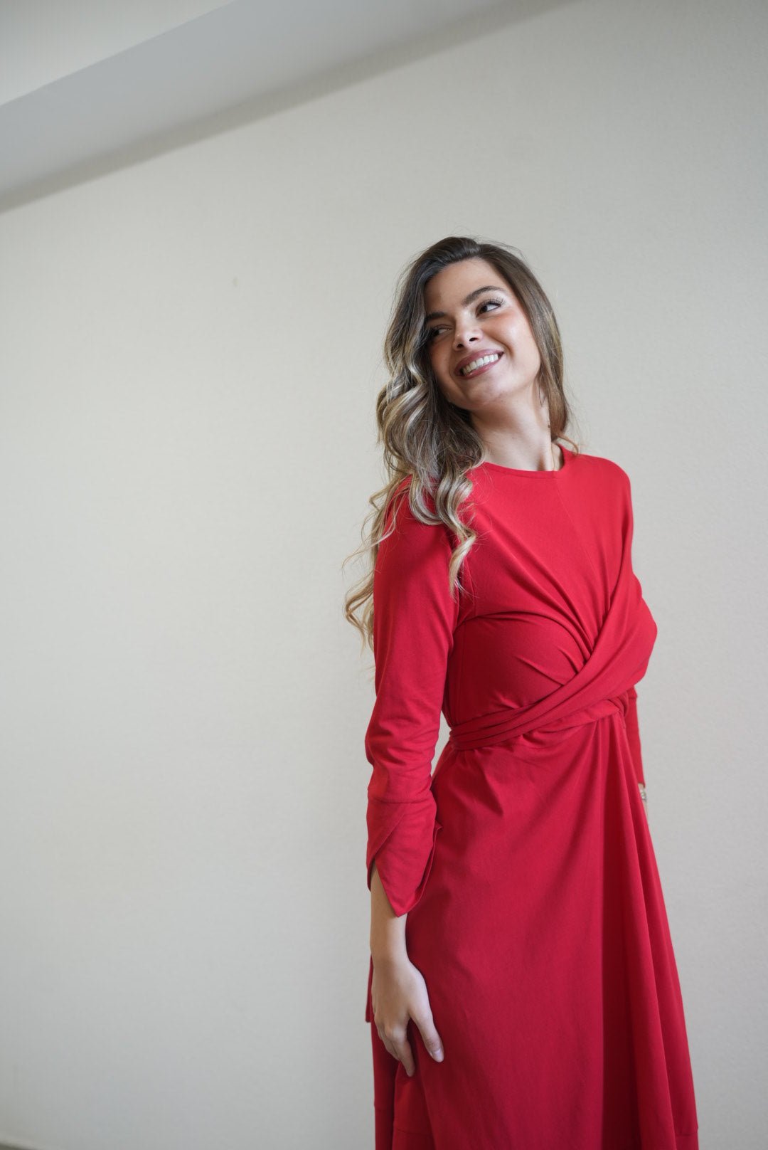 Olga Red Cotton Dress – 95% Cotton Elegant Everyday Style - ALLURE