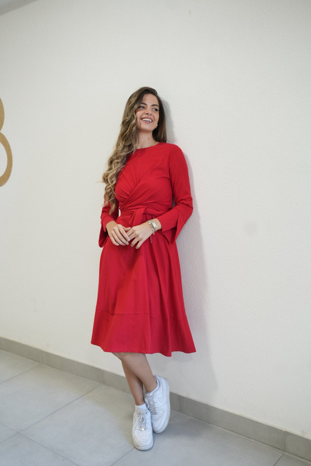 Olga Red Cotton Dress – 95% Cotton Elegant Everyday Style - ALLURE