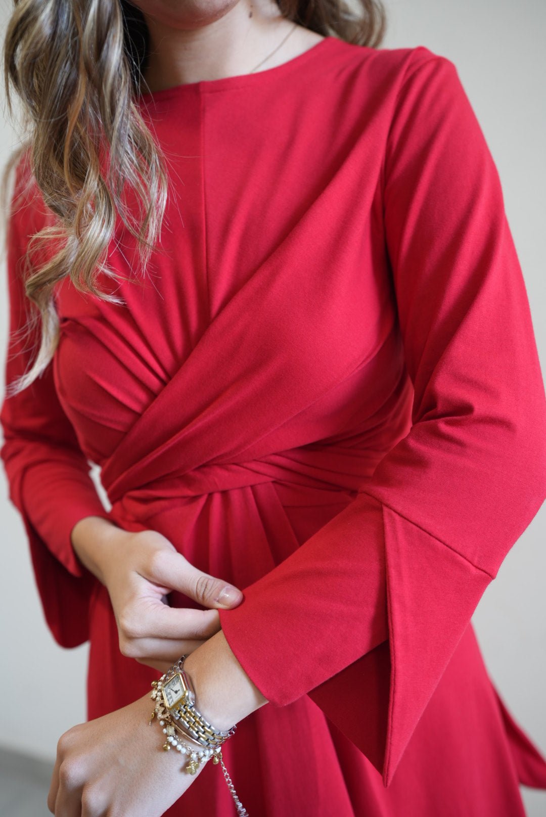 Olga Red Cotton Dress – 95% Cotton Elegant Everyday Style - ALLURE