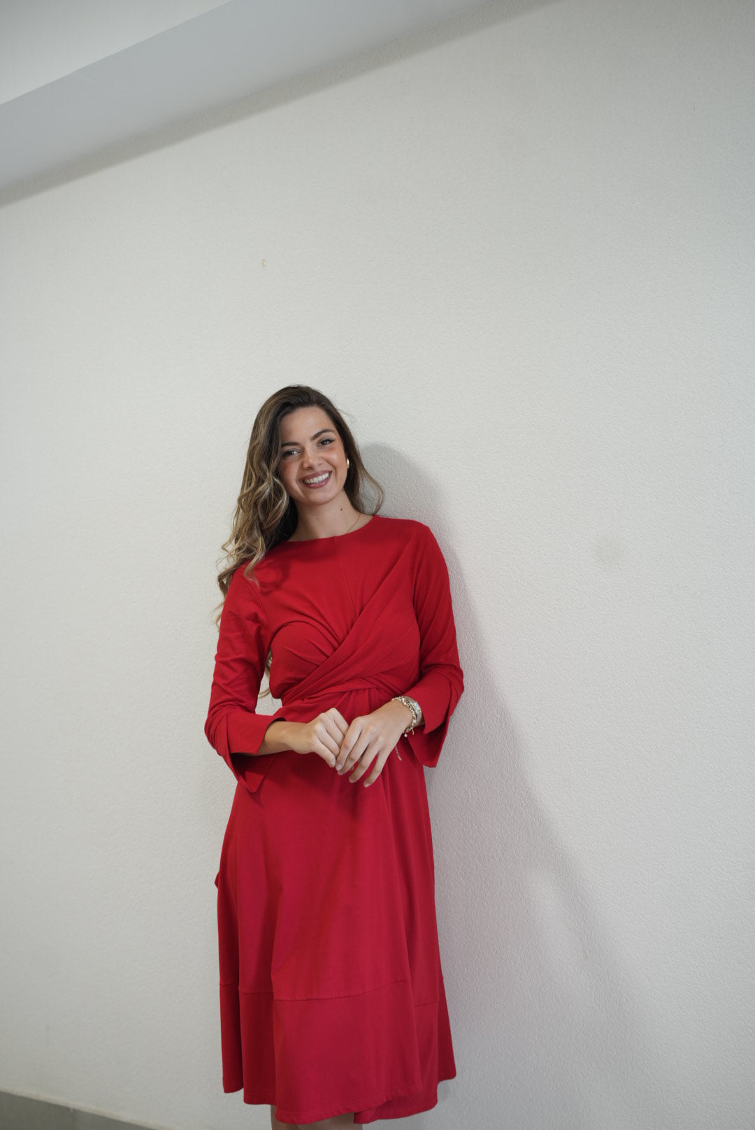 Olga Red Cotton Dress – 95% Cotton Elegant Everyday Style - ALLURE