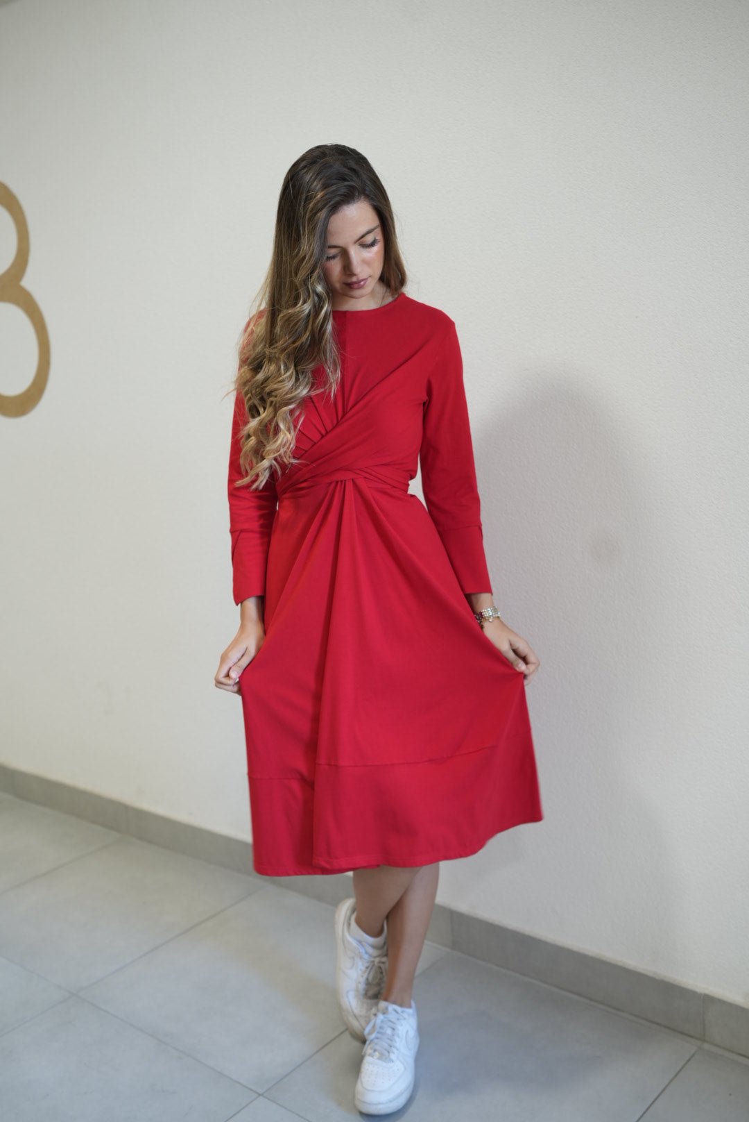 Olga Red Cotton Dress – 95% Cotton Elegant Everyday Style - ALLURE
