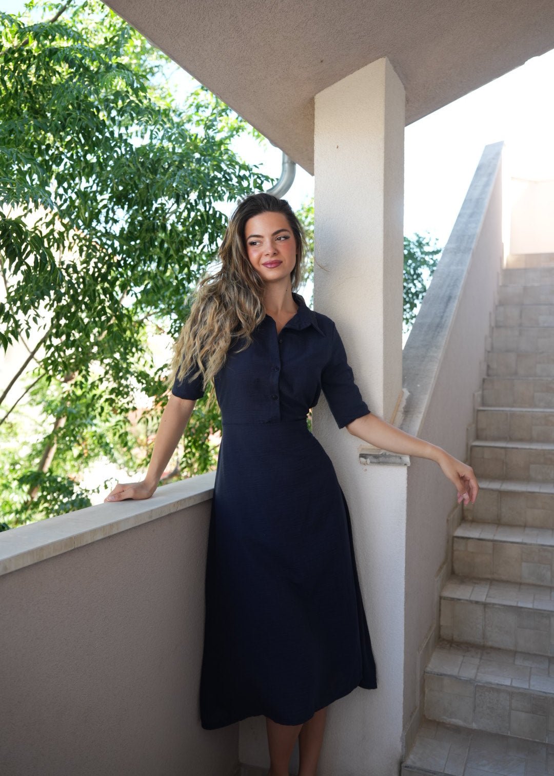 Ova Navy Linen Shirt Dress – Timeless Elegance & Comfort - ALLURE