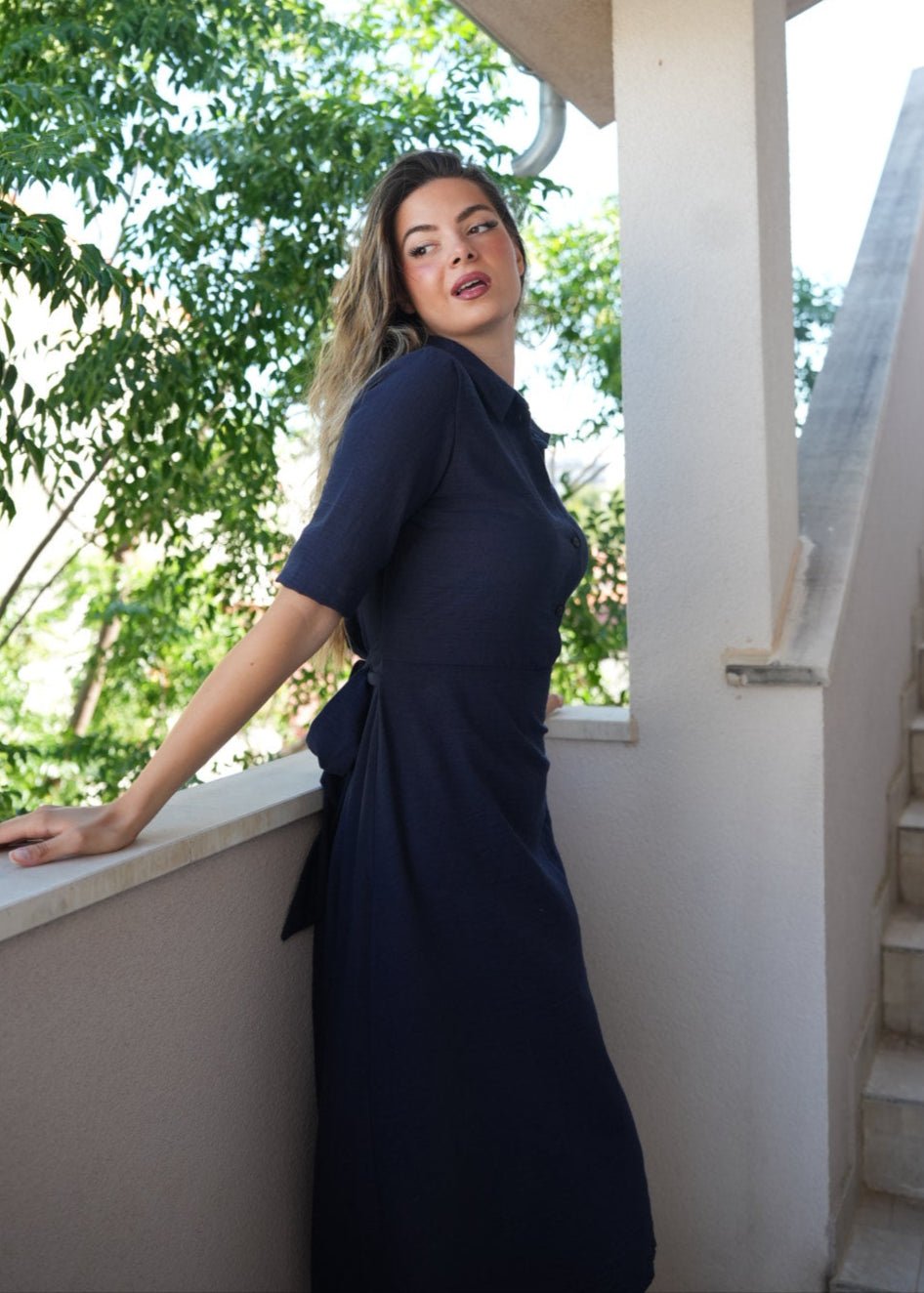 Ova Navy Linen Shirt Dress – Timeless Elegance & Comfort - ALLURE