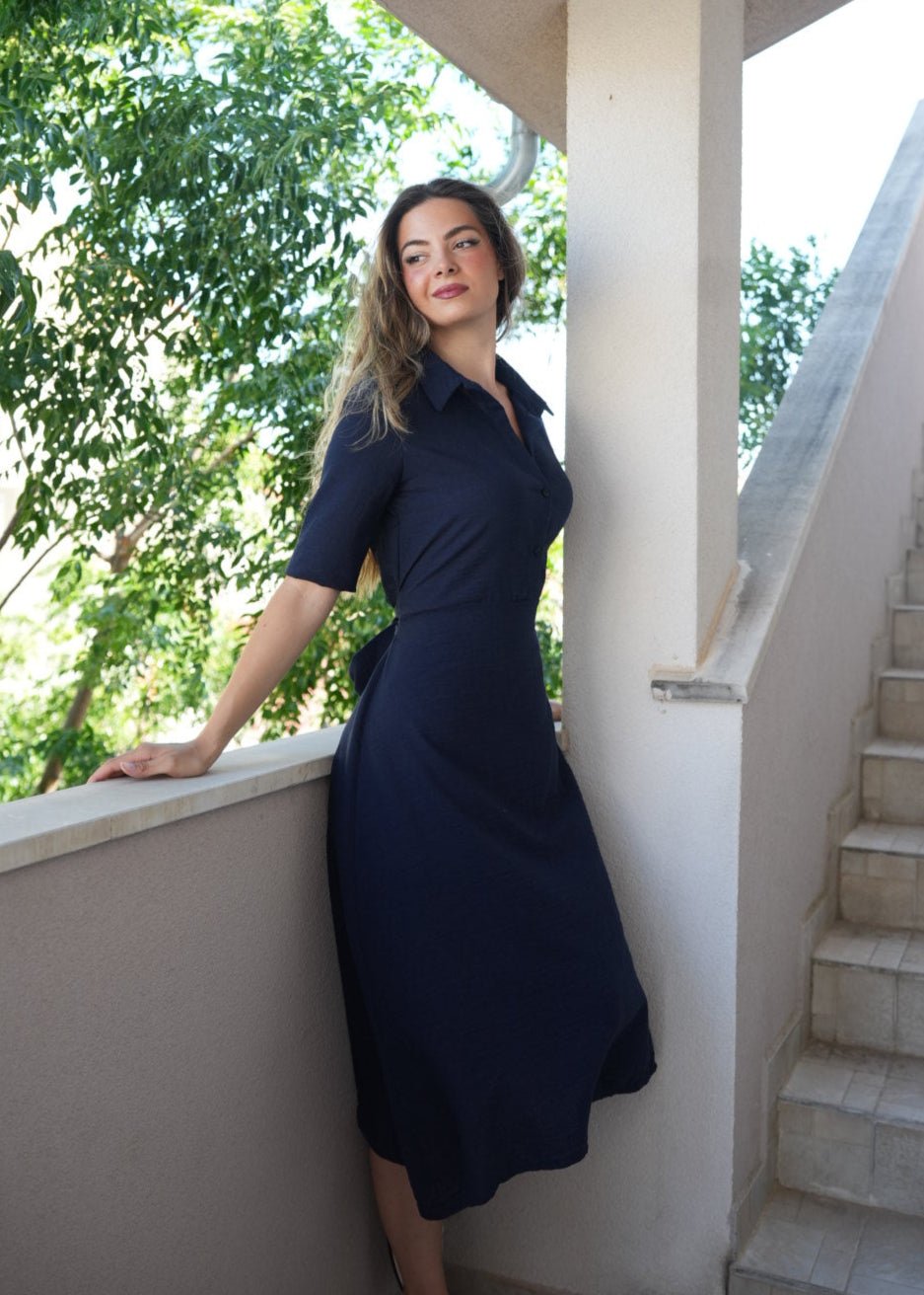 Ova Navy Linen Shirt Dress – Timeless Elegance & Comfort - ALLURE