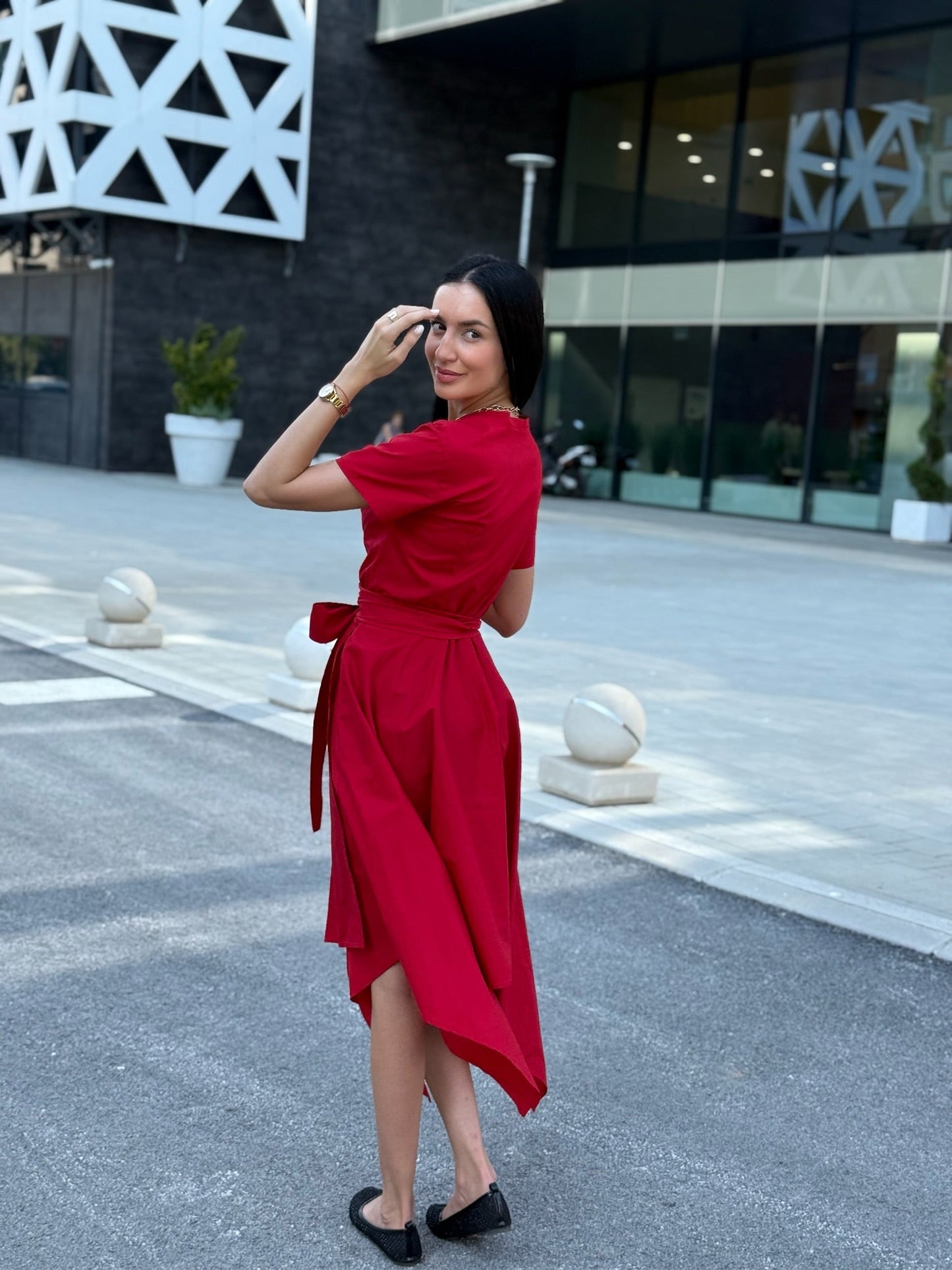 Rio Red Cotton Blend Wrap Dress – Timeless Elegance & Comfort - ALLURE