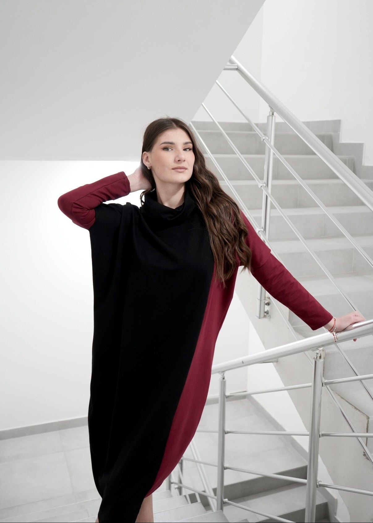 Tanja Cotton Dress in Two - Tone Color Design - ALLURE