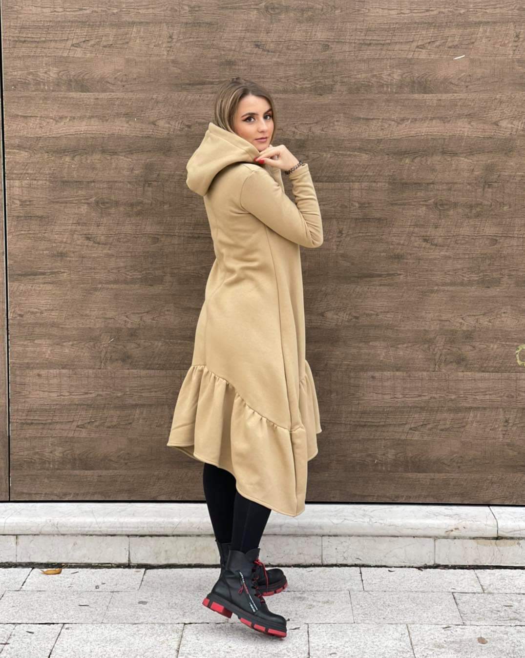 Hooded Ruffle Dress "Demy volan"