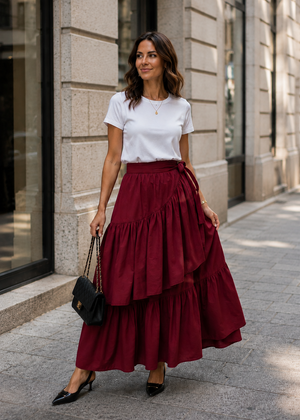 Bordo maxi suknja Alma s volanima