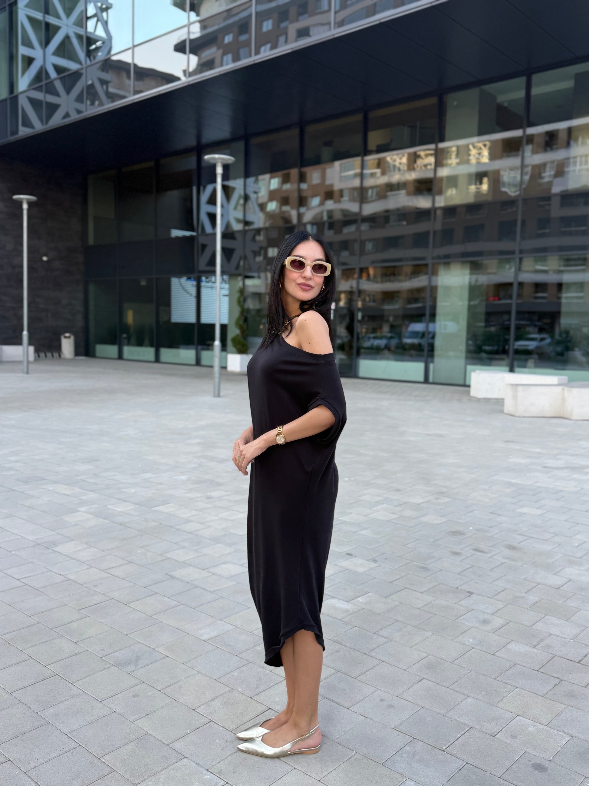 Sandra Purple 100% Cotton Off-Shoulder Dress – Effortless Style & Comfort - ALLURE