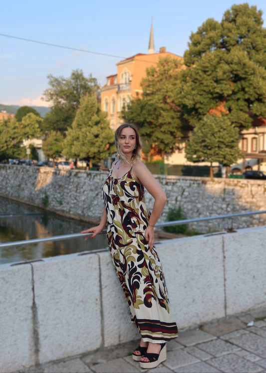 Kimono haljina ornamentalni print – pogled sa strane