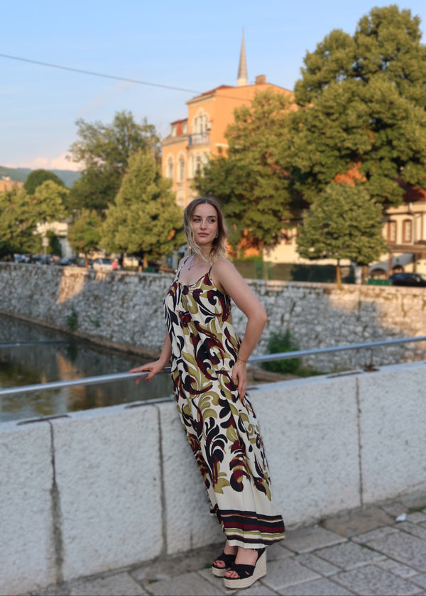 Kimono haljina ornamentalni print – pogled sa strane