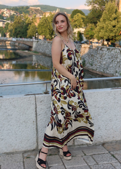 Kimono haljina ornamentalni print – pogled sa leđa