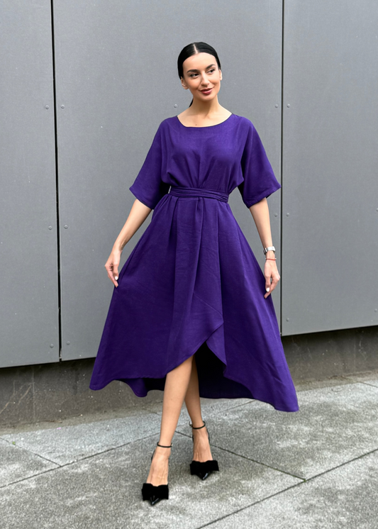 Hanadi Linen Midi Dress – Elegant & Breathable Style - ALLURE