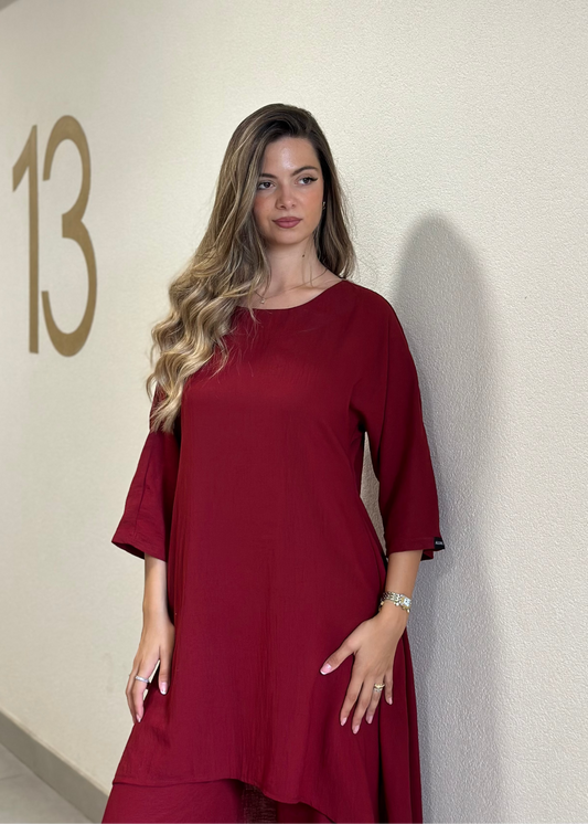 Lana Linen Set in Burgundy - Allure Collection