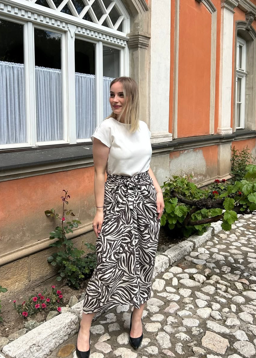 Midi suknja crno-bijeli zebra print, viskoza