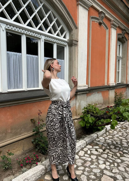 Midi suknja crno-bijeli zebra print, viskoza