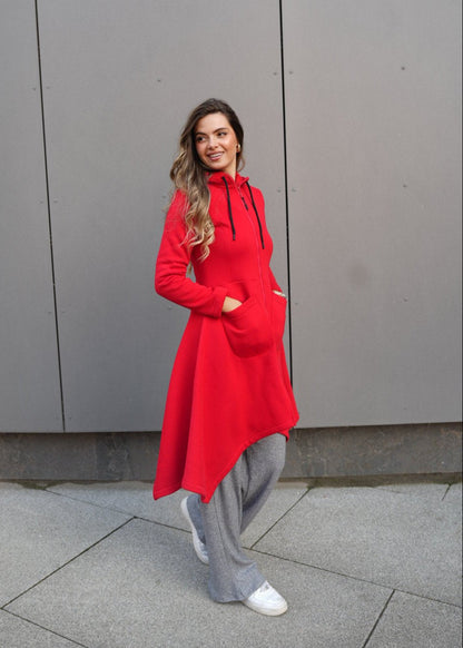 Emina Thermal Asymmetric Hoodie – 90% Cotton Cozy Everyday Style - ALLURE