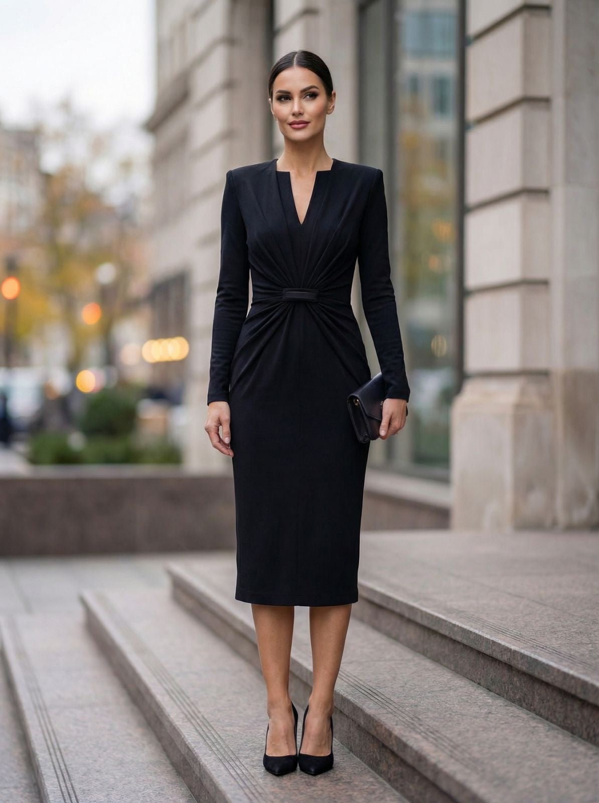 Adla Cotton Midi Dress with Defined Waist - ALLURE