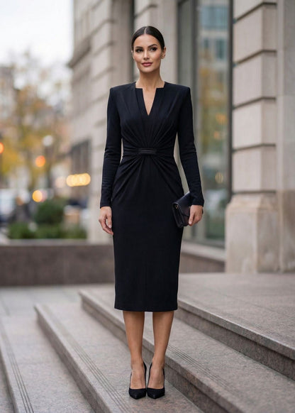 Adla Cotton Midi Dress with Defined Waist - ALLURE