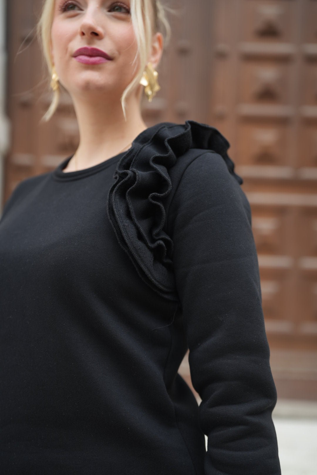 Anela Thermal Cotton Dress – Warm Elegant Design with Shoulder Ruffle Detail - ALLURE