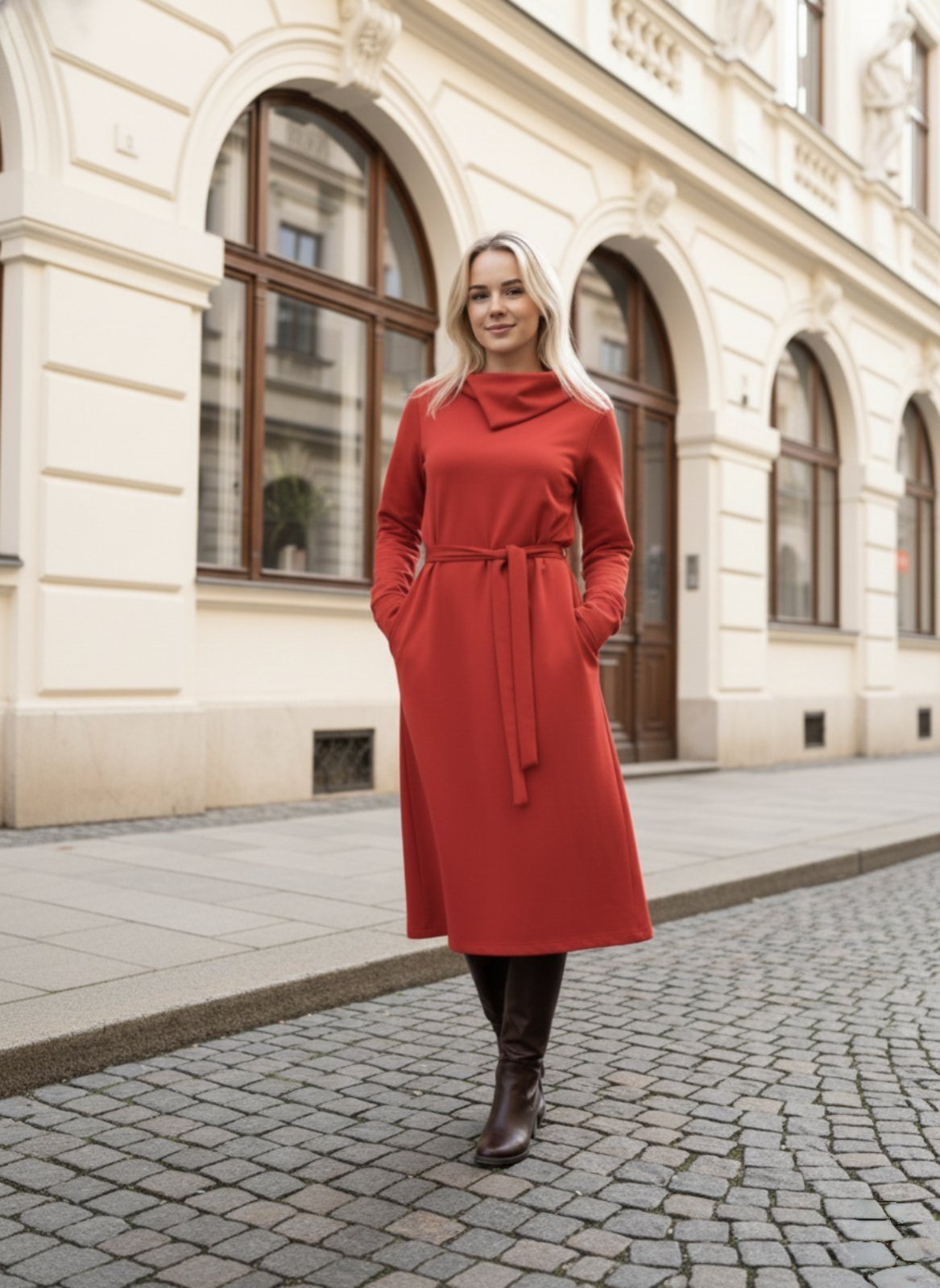 Anita Midi Dress with Elegant Draped Neckline - ALLURE