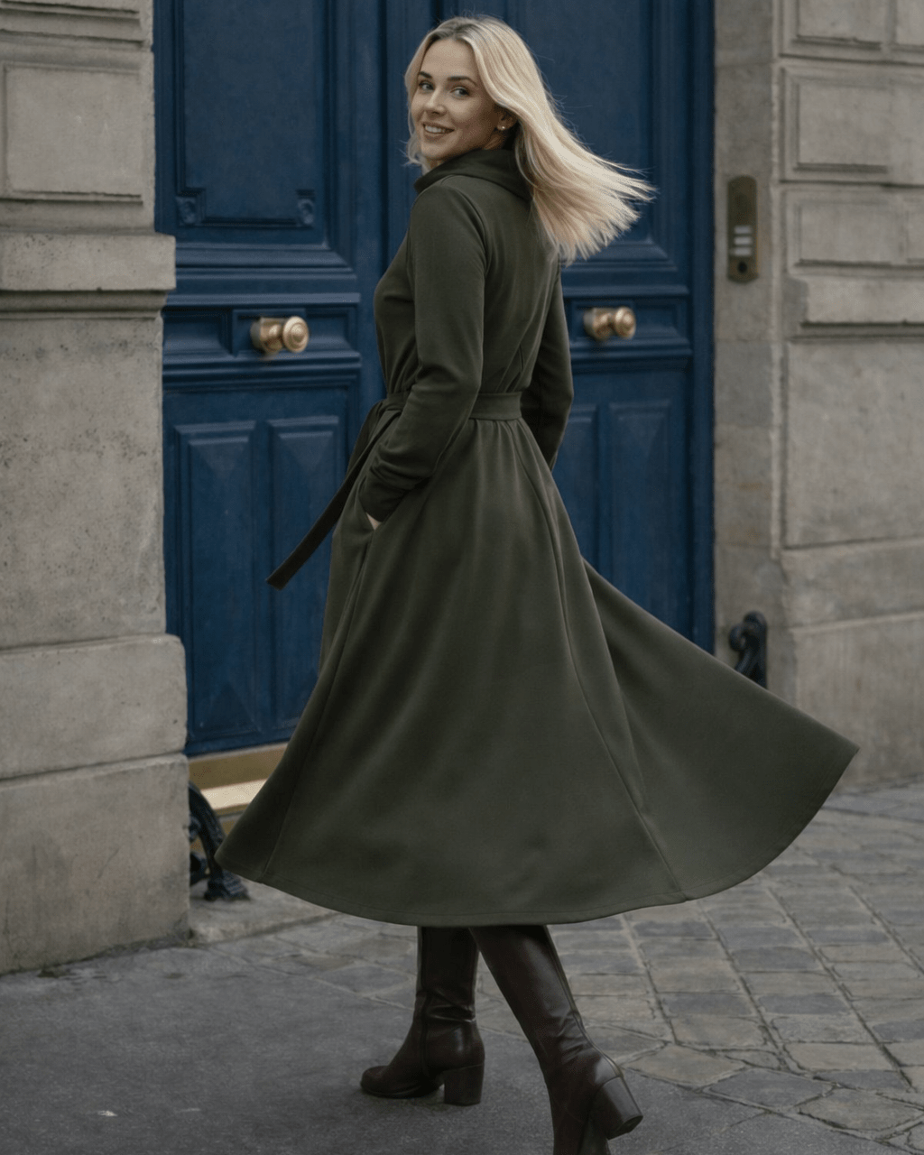 Anita Midi Dress with Elegant Draped Neckline - ALLURE