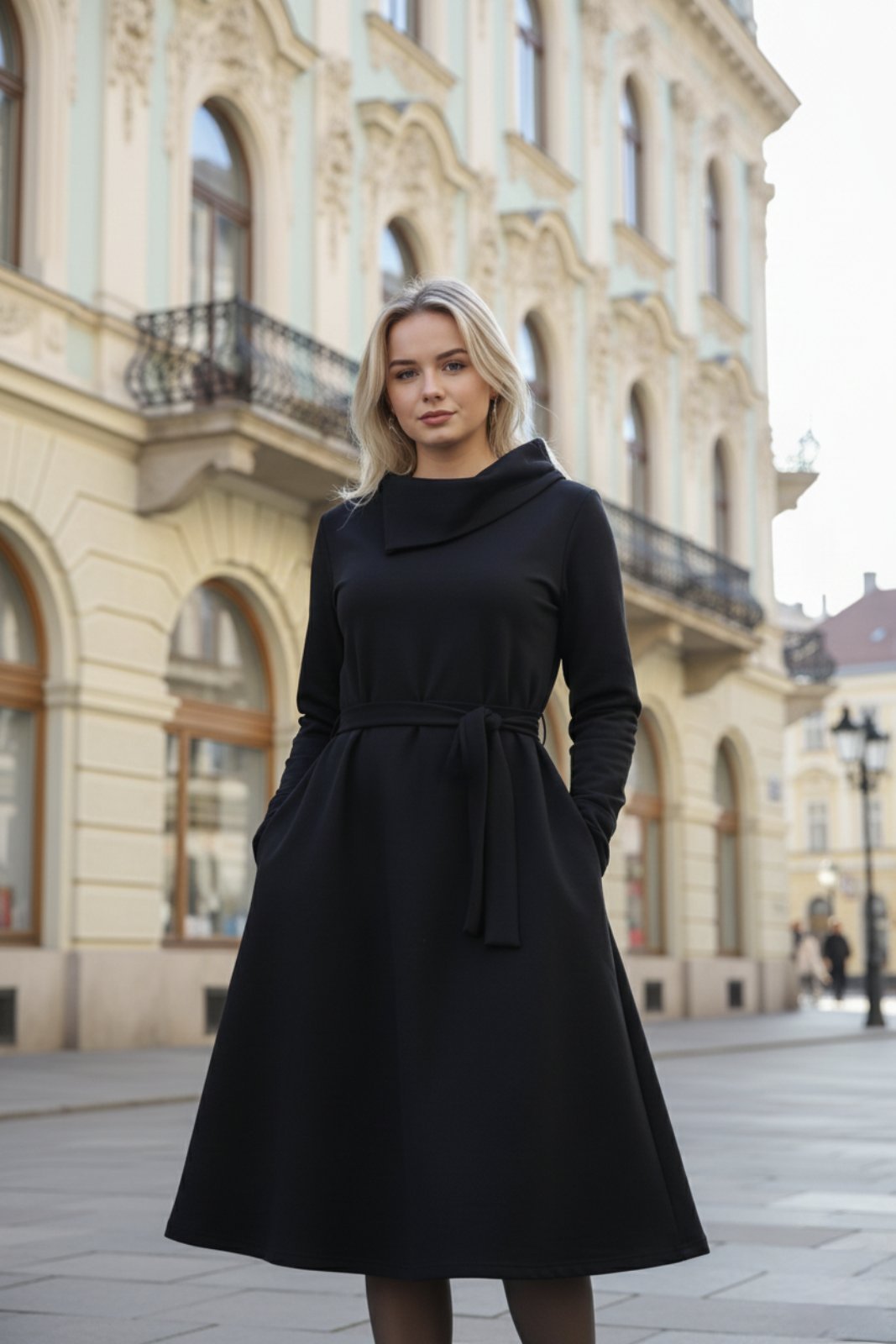 Anita Midi Dress with Elegant Draped Neckline - ALLURE