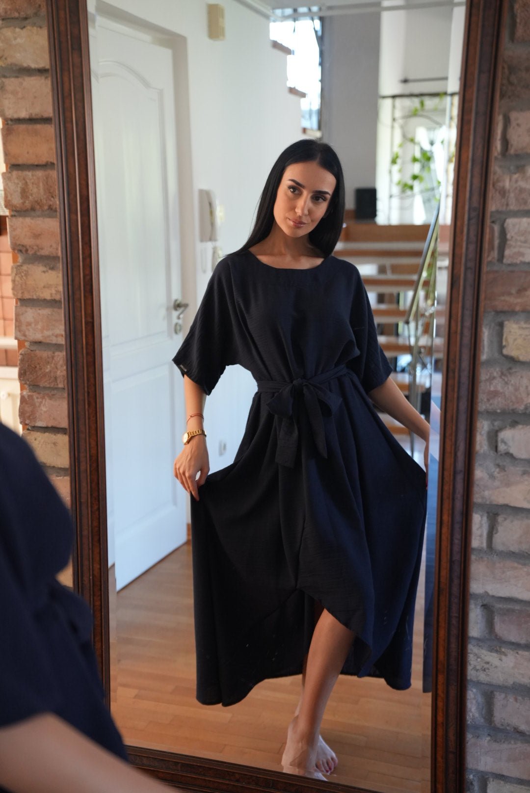 Hanadi Linen Dress | Blue Asymmetric Midi Dress | Allure ALLURE Hanadi Linen Dress | Blue Asymmetric Midi Dress | Allure ALLURE