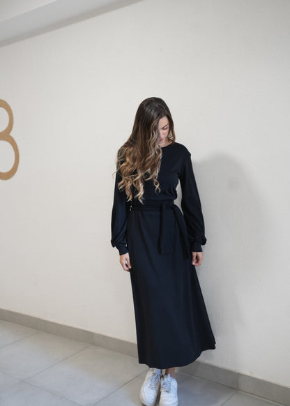 Irma Long Black Cotton Dress – 90% Cotton Timeless Everyday Elegance - ALLURE