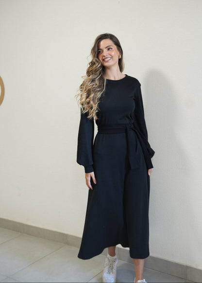 Irma Long Black Cotton Dress – 90% Cotton Timeless Everyday Elegance - ALLURE
