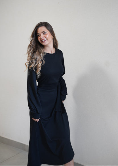 Irma Long Black Cotton Dress – 90% Cotton Timeless Everyday Elegance - ALLURE