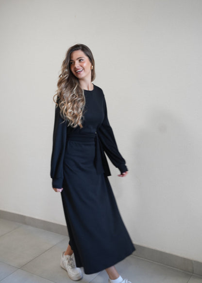 Irma Long Black Cotton Dress – 90% Cotton Timeless Everyday Elegance - ALLURE