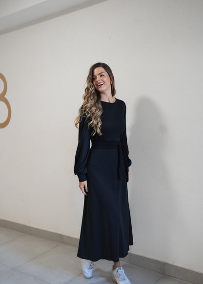 Irma Long Black Cotton Dress – 90% Cotton Timeless Everyday Elegance - ALLURE